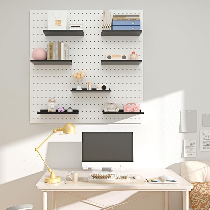 6 Pack 10 X 4 Inch Pegboard Shelves, Metal Peg Board Shelves Accessories, Can Be Used for Walls or Pegboards, Suitable for Ba