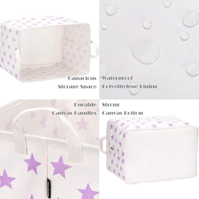 Sea Team Collapsible Canvas Fabric Storage Basket with Handles, Rectangle Waterproof Storage Bin, Box, Cube, Foldable Shelf B