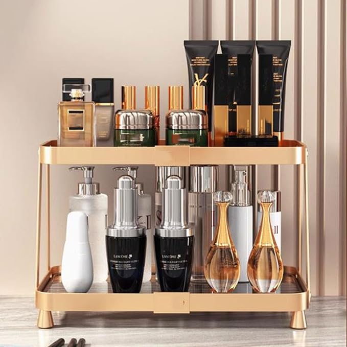 Makeup Organiser Storage 2 Tier Makeup Organizer Rack , Bathroom Vanity Organizers and Storage, Ideal for Desk and Dresser Co