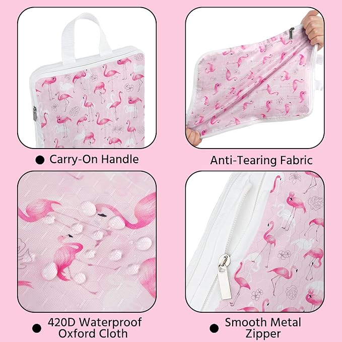 6 Pcs Compression Packing Cubes Waterproof Suitcase Travel Bag Luggage Backpack Organizer Travel Cubes for Packing-Flamingo