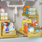 Under Sink Organizer, 2-Tier Premium Metal Pull-Out Racks with Adjustable Height, Heavy Duty Sliding Bin for Bathroom and Kit