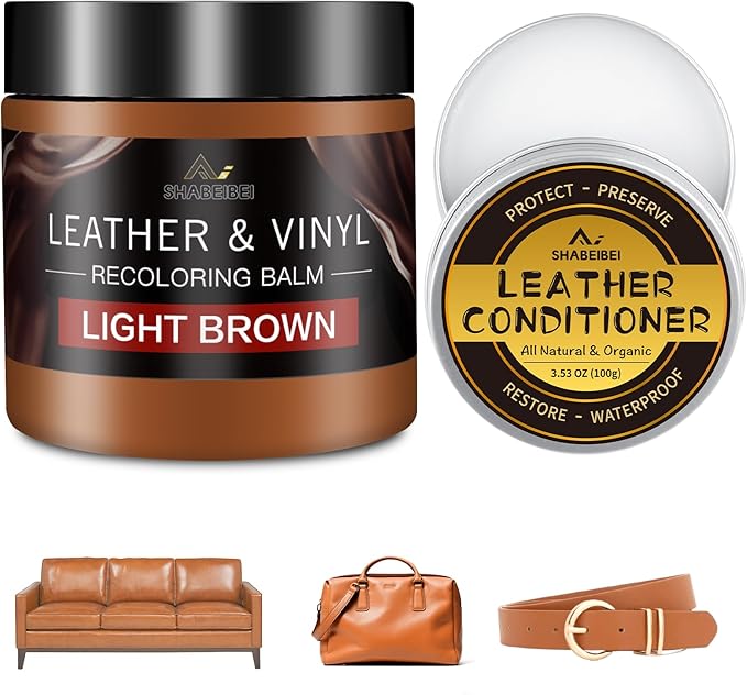 Leather Recoloring Balm with 100ml Mink Oil, Light Brown Leather Repair Kit and Scratch Remover for Furniture, Car Seats, Sof