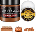 Leather Recoloring Balm with 100ml Mink Oil, Light Brown Leather Repair Kit and Scratch Remover for Furniture, Car Seats, Sof