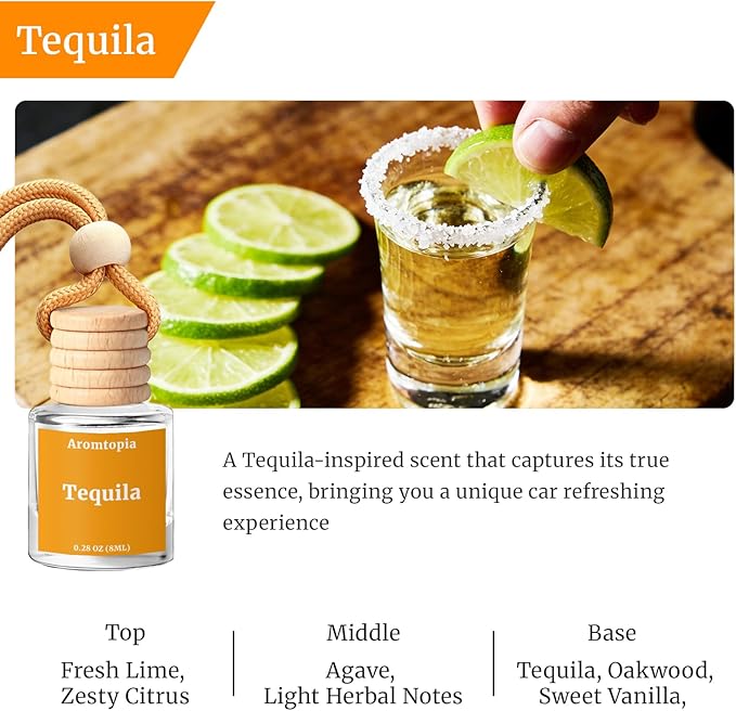 Hanging Car Air Fresheners, Aromtopia Car Fragrance Diffuser, Tequila Inspired Scent, Long-Lasting Automotive Odor Eliminator