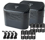 Kitbest (2 Pack Car Trash Can Bin with Lid, 120 pcs Trash Bags and 4 pcs Car Hooks. Mini Car Garbage Can, Dustbin Can Organizer Storage for Front Back Seat Accessories for Car Office Home