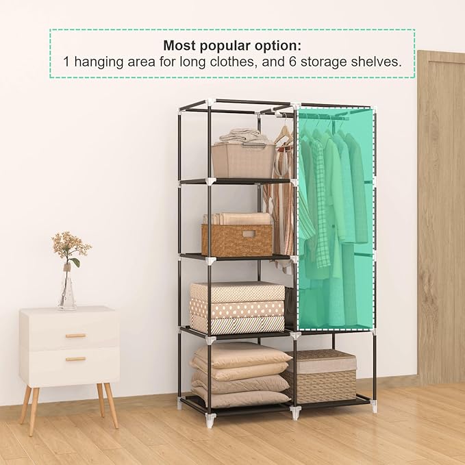 MOGELAFOO 35 Inch Portable Closet for Small Room, Clothing Organizer Storage Rack with Non-Woven Fabric Cover, 1 Clothes Hang
