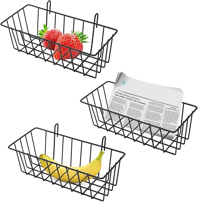 4 Pcs Gridwall Accessories 9"x4"x3" Hanging Basket Wall Mounted Grid Plate Wire Basket for Kitchen Grid Plate Wall Mounted St