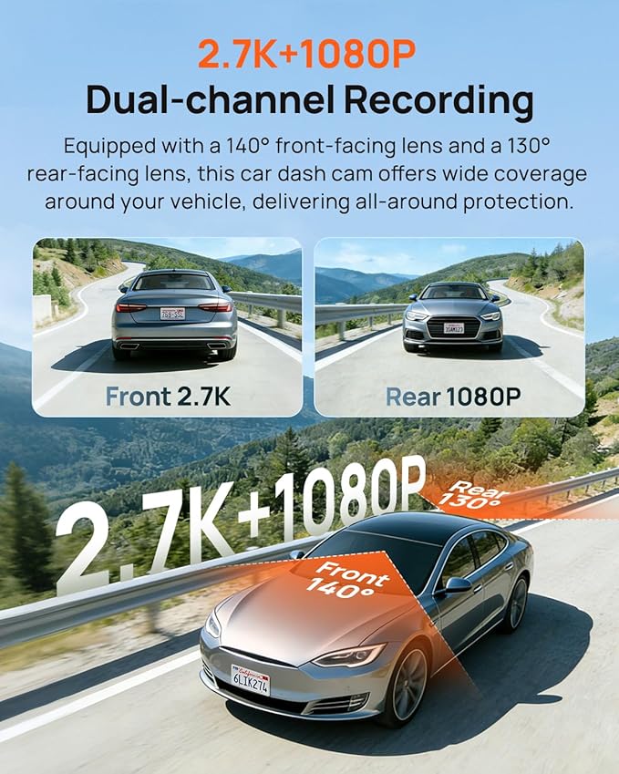 70mai 2.7K Dash Cam Front and Rear A500S, Dual Dash Camera for Cars, Dashcam with APP, Sony IMX335, ADAS, Built-in WiFi GPS, 