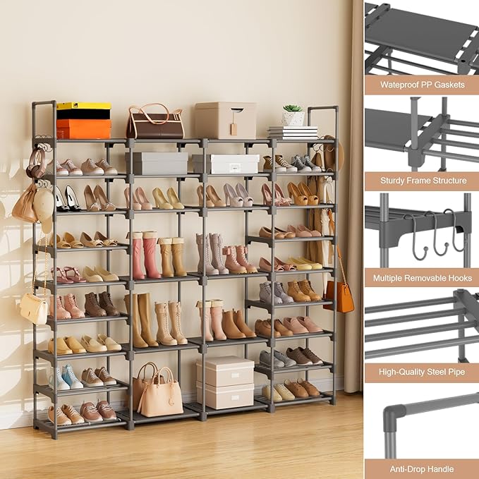 ROJASOP Large Shoe Rack Organizer for Entryway Closet 64-68 Pairs 9-Tier Heavy Duty Tall Garage Shoe Rack Shoe Shelf Shoes St