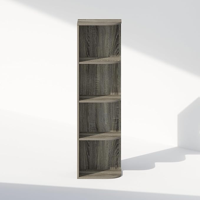 Furinno Reed Corner Shelf, 4-Tier Corner Bookshelf, Book Shelf, Corner Shelves, Storage Rack, for Organization and Storage, H