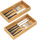 VeyFey Silverware Tray for Drawer, Stackable Kitchen Bamboo Drawer Organizer 12" x 6" x 2" Set of 2