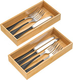 VeyFey Silverware Tray for Drawer, Stackable Kitchen Bamboo Drawer Organizer 12" x 6" x 2" Set of 2