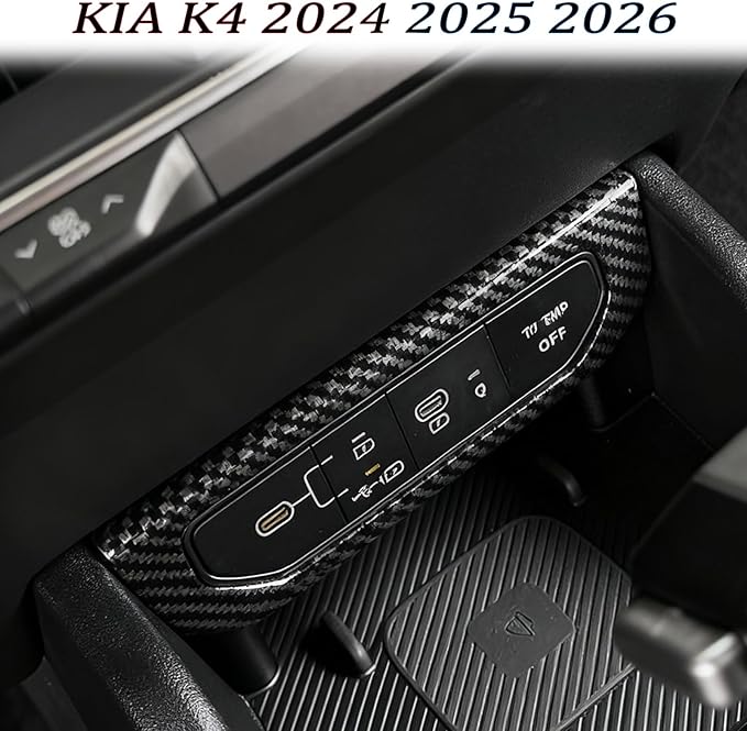 Center Console Switch Cover,for Kia K4 2024 2025 2026, Door Panel Cover,USB Panel Cover,Charging Port USB Hole Protective Cover - Carbon Fiber Protective Accessories