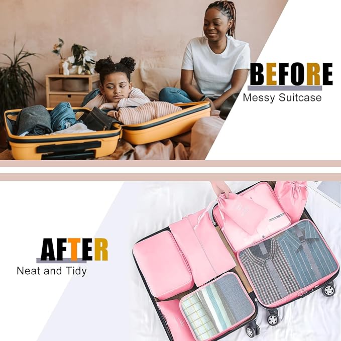 Packing Cubes for Travel - 10 Set Luggage Organizer Bags for Family, Mesh Breathable Travel Packing Cubes for Suitcases Durab