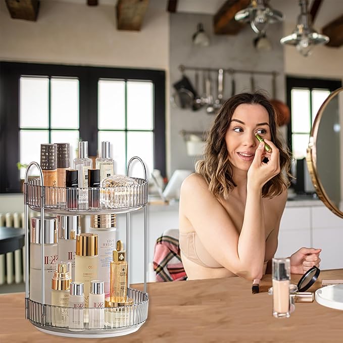 Asayuee 360 Rotating Makeup Organizer for Vanity,Bathroom Countertop Organizer,Spinning Perfume Organizer&Vanity Organizer(Gr