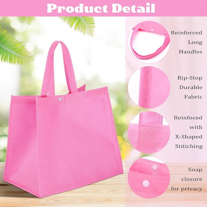 Boao 48 Pack Reusable Grocery Bags 13''L x 9.4''W x 15''H Large Foldable Shopping Tote Bag Non Woven with Handle and Button