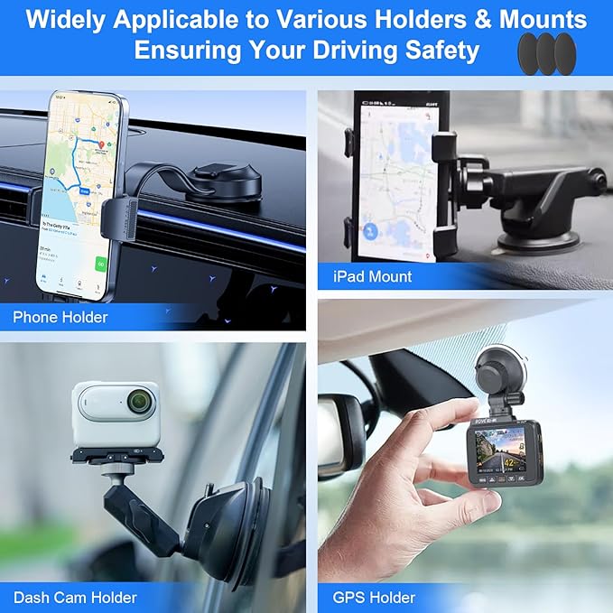 Dashboard Pad Mounting Disk for Suction Cup Phone Mount, 3.2" (82mm) 3M Car Sticky Base Plate for Phone Holder, Dash Mount, GPS Holder - Flexible & Heat-Resistant, for Flat & Curved Surface [3 PACK]
