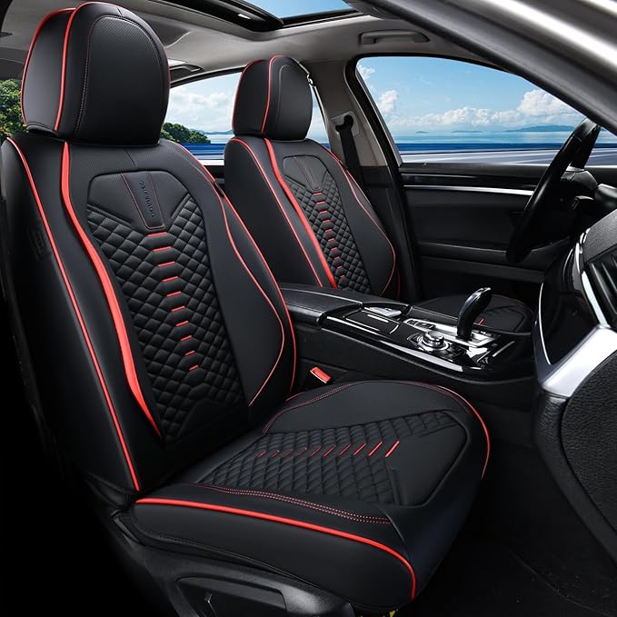 Coverado Car Seat Covers, Front Seat Cover, Waterproof Nappa Leather Seat Covers for Cars, 2 Pack Car Seat Protectors, Driver