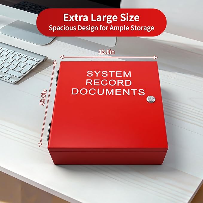 System Record Documents Enclosure, 13.8 X 13.8 Inch Fire Box for Documents, System File Cabinet Locking Document Storage for 