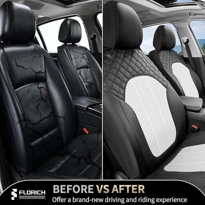 FLORICH Car Seat Cover Front Seats Breathable Mesh Leather Front Seat Covers 2 Pack Auto Seat Cover Airbag Compatible Driver 