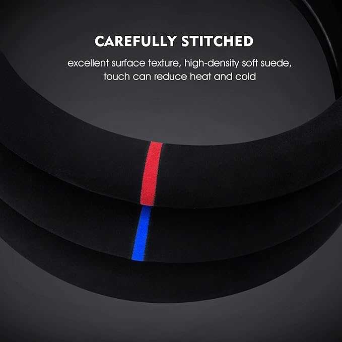 Carodi Suede Steering Wheel Cover ， Non-Slip Leather Car Interior Fitting 15-inch Universal