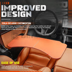 Leather Tray Table Folding Car Table Compatible with Tesla Model 3 Y – Multi-Use Dining Tray & Laptop Stand, Fits Front Driver & Passenger Seats,Orange