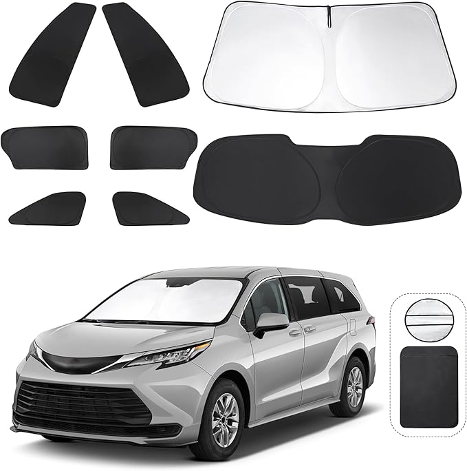 TINGLU Window Shades for Toyota Sienna 2021-2025 2026 Accessorie Car Side Full Windows Rear Triangular Windshield Sun Shade Sun UV Rays & Privacy Protection for Camping,Napping,and Relaxing 8PCS