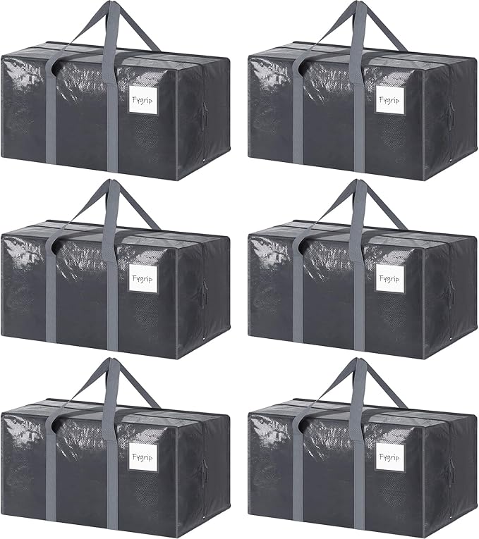 6 Pack Extra Heavy Duty Large Moving Bags with Strong Zipper & Comfortable Handles, Sturdy & Durable Clothes Storage Bags Tot