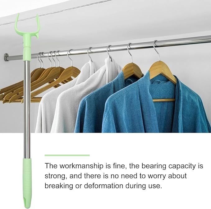 2pcs Closet Pole with Hook Telescoping Long Reach Stick Stainless Steel Clothing Hanger Garment Pole for Closet Shelf Ceiling