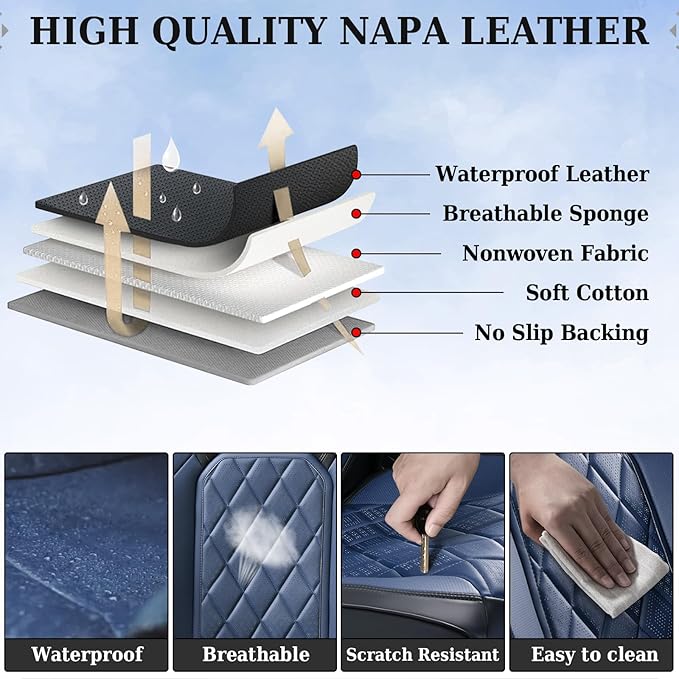Coverado Seat Covers, Car Seat Cover Front Seats, Luxury Faux Leather Seat Cover, Black and Blue Seat Cover, Car Seats Protec