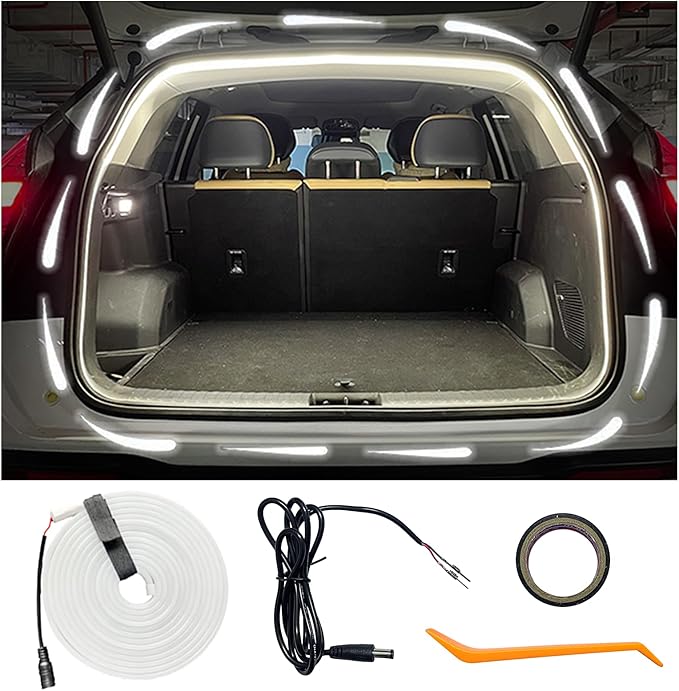 Trunk Dynamic Flowing LED Light Strip for CAR or SUV (Universal Fit), 177Inch Silicone Waterproof Neon Light Strip Embedded, Flexible Cutting 12V Auto Interior Lights Strip (White Light 177Inch)