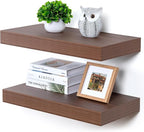 Deep Floating Shelves | 24 Inch Walnut Floating Shelves Set of 2 | 12 Inch Deep Rustic Wood Shelves for Wall | 24" W x 12" D 