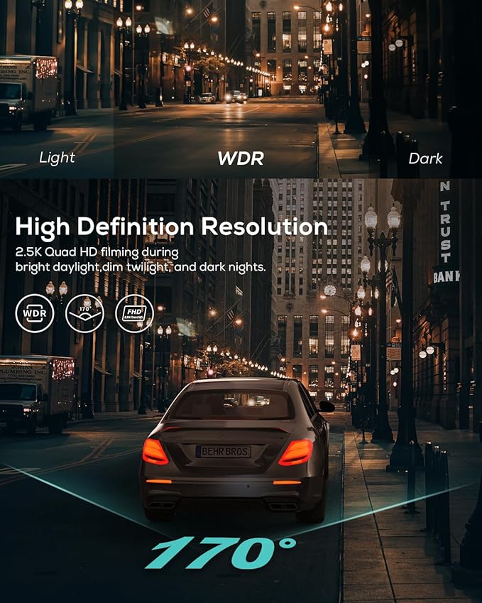 iZEEKER 2.5K Dash Cam, 1440P QHD Car Camera with Free 32GB Card, 3" IPS Display, Night Vision, WDR, 170°Wide Angle, Loop Reco