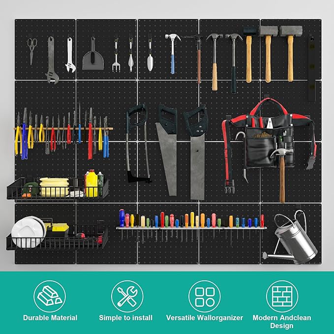 Peg Board, 6 Pack 12"x12" Black Metal Pegboard Panels Pegboards Wall Organizer with Bent Frame Large Heavy Duty Peg Board for