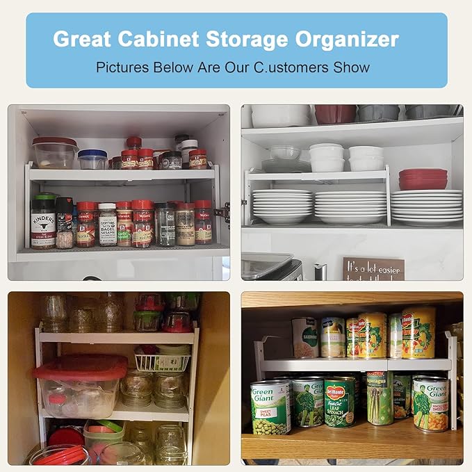 4 Pack Kitchen Cabinet Shelves Organizers, Kitchen Counter Storage Shelf Spice Rack, Expandable Length, Adjustable Height, St
