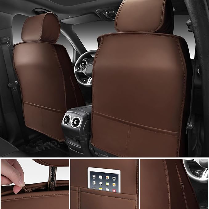 CAR PASS Nappa Leather Car Seat Covers Full Set, Luxury Seat Protector for Cars, Waterproof Anti-Slip Seat Cushion Armrest Co
