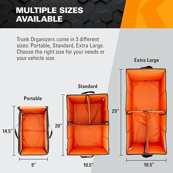 KEEPER Standard Trunk Organizer, 48L, Multi-Compartment Collapsible Car Organizers and Storage, Non-Slip Bottom, Suitable for