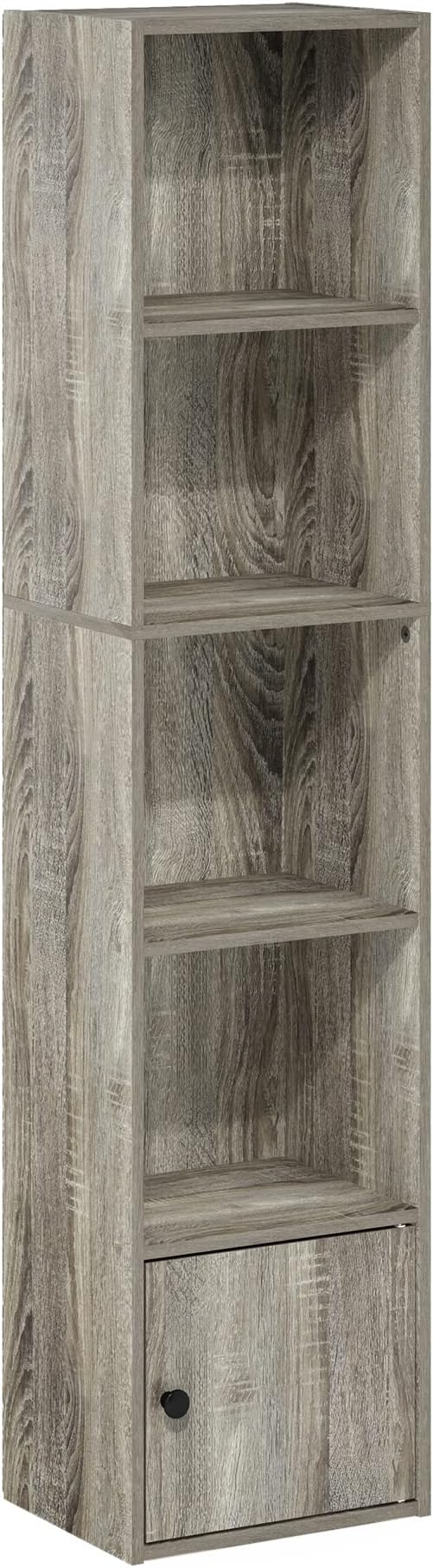 Furinno LUDER Book Shelf, 5-Tier Modern Bookshelf, Bookcase with 1 Door Storage Cabinet, 9.3 x 12 x 52, for Organization and 