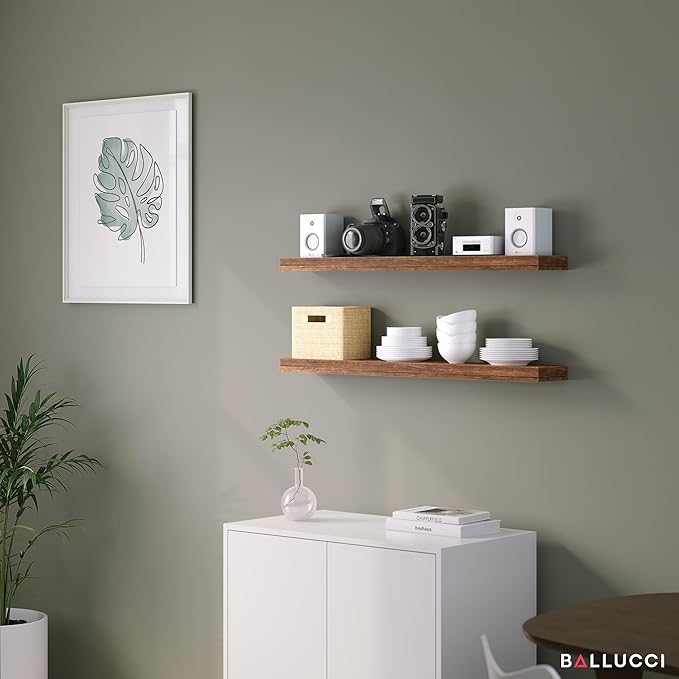Ballucci Floating Shelves, 36" Wood Wall Shelf Set of 2, with Invisible Brackets for Bathroom, Living Room, Bedroom, Kitchen,