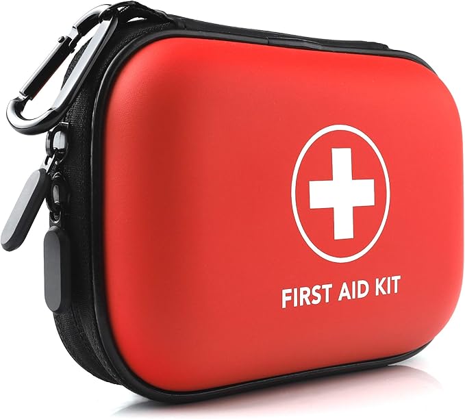 Mini First Aid Kit, 100 Pieces Water-Resistant Hard Shell Small Case - Perfect for Travel, Outdoor, Home, Office, Camping, Hi