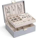 Vlando 2 Layer Jewelry Box Large Jewelry Organizer for Women Removable Jewelery Tray for Necklace Earrings Rings Bracelets Je