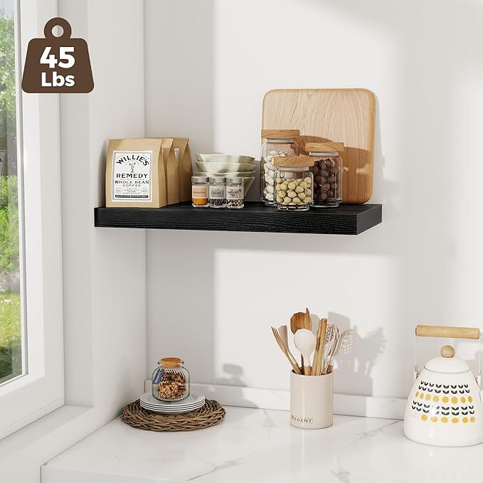 Fun Memories 24 x 12 Inch Deep Floating Shelves, 12 Inch Deep Rustic Wooden Book Shelf, Extra Deeper & Thicker Hanging Shelve