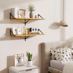 Floating Shelf for Wall,32" WX10 D Wood Floating Shelves with Sturdy Metal Bracket Set of 2,Wall Mounted Hanging Shelf for Ba