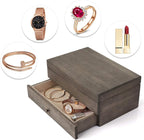 Meangood Jewelry Box Organizer for Women, 2 Layer Large Jewelry Storage Case, Rustic Wooden Jewelry Box with Mirror & Ring Tr