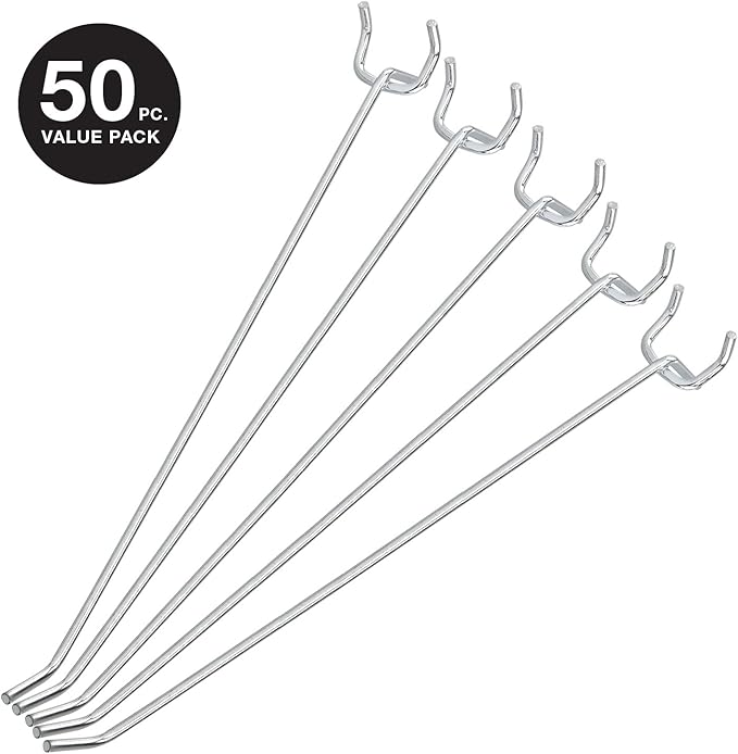 Neiko 53104A 8” Pegboard Hook Organizer Kit, 50 Pack, Hanging Hooks Set for Garage Organization, Great for Wall Hanging and S