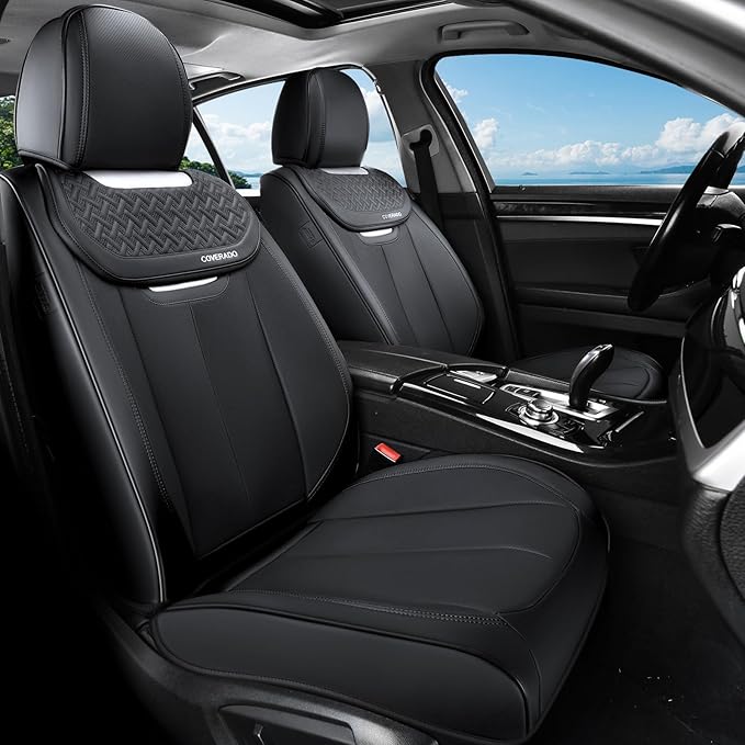 Coverado Car Seat Covers Front Seats, Nappa Leather Front Seat Covers, Waterproof Car Seat Cushion, Black Seat Covers Car Sea