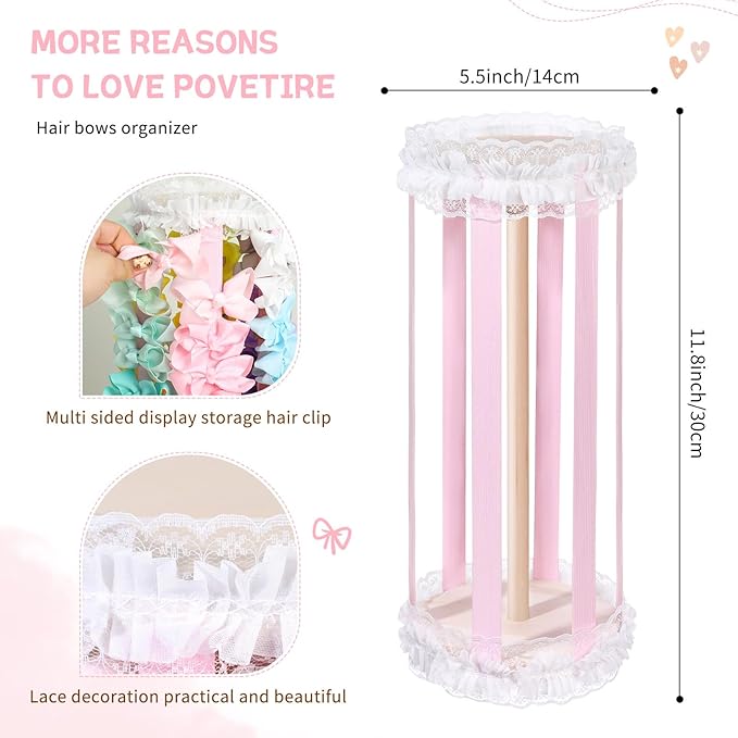 POVETIRE Bow Holder for Girls Hair Bows,Pink Hair Bow Organizer, Hair Clips Stand Hair Accessories Rack Display Decors Baby N
