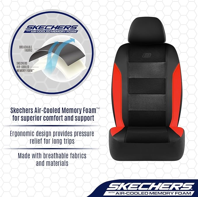 Skechers Aircooled & Memory Foam Seat Covers,Premium Leather with EVA Mesh Car Seat Covers,Seat Cover Full Sets,Airbag Compat