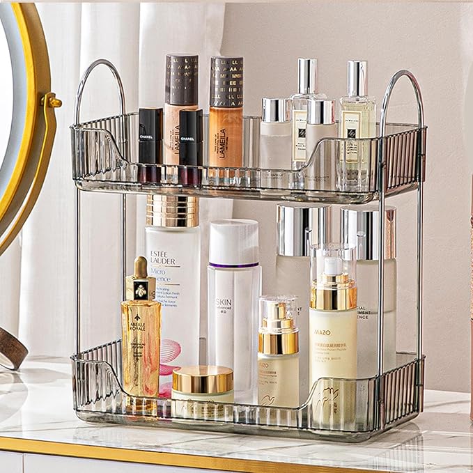 Aveniee Bathroom Counter Organizer Countertop, Makeup Perfume Shelf Storage, 2 Tier Skincare Cosmetic Tray for Dresser Vanity