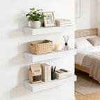 Set of 3 Farmhouse Solid Wood Floating Shelves 15.7 inch White Wall Mounted Storage Shelves for Bathroom Over Toilet, Bedroom